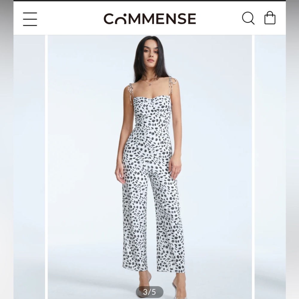 Commense jumpsuit, black polka dot. Size M